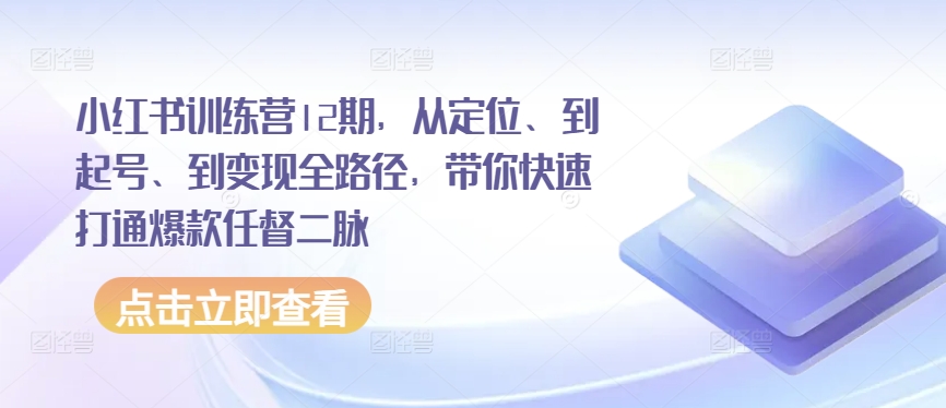 小红书训练营12期，从定位、到起号、到变现全路径，带你快速打通爆款任督二脉-桐创网