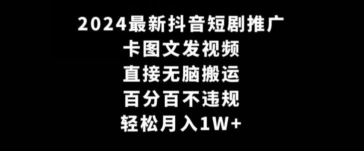 2024最新抖音短剧推广，卡图文发视频，直接无脑搬，百分百不违规，轻松月入1W+【揭秘】-桐创网