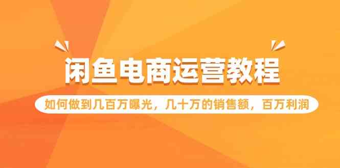 （9560期）闲鱼电商运营教程：如何做到几百万曝光，几十万的销售额，百万利润.-桐创网