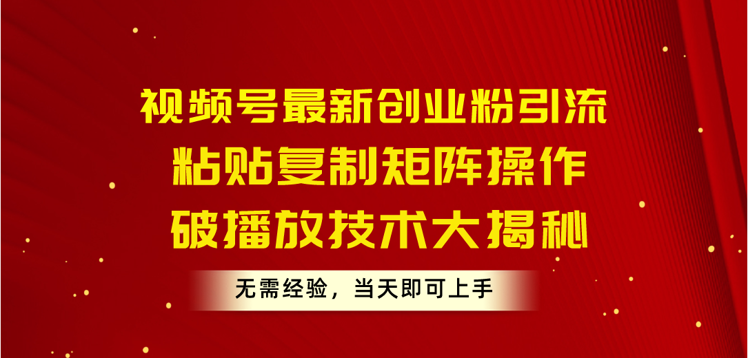 （10803期）视频号最新创业粉引流，粘贴复制矩阵操作，破播放技术大揭秘，无需经验…-桐创网