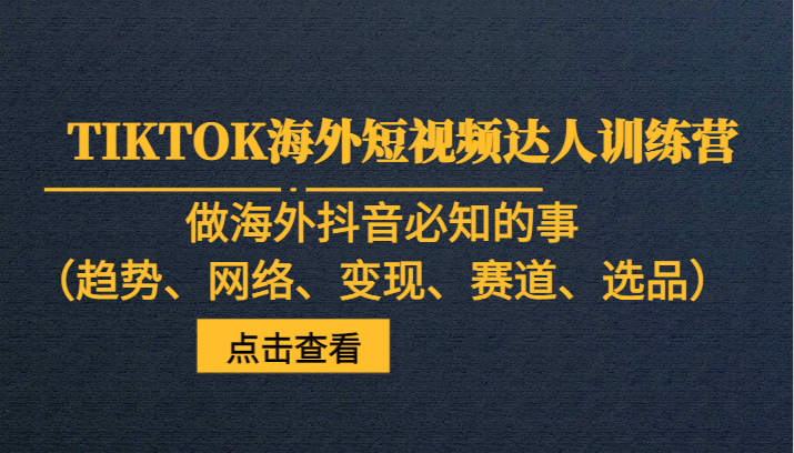 TIKTOK海外短视频达人训练营，做海外抖音必知的事（趋势、网络、变现、赛道、选品）-桐创网