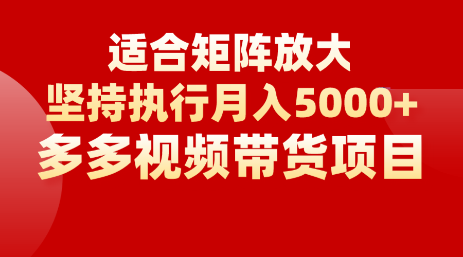 矩阵操作月入5000+，多多视频带货项目，适合新手，也适合老手放大-桐创网