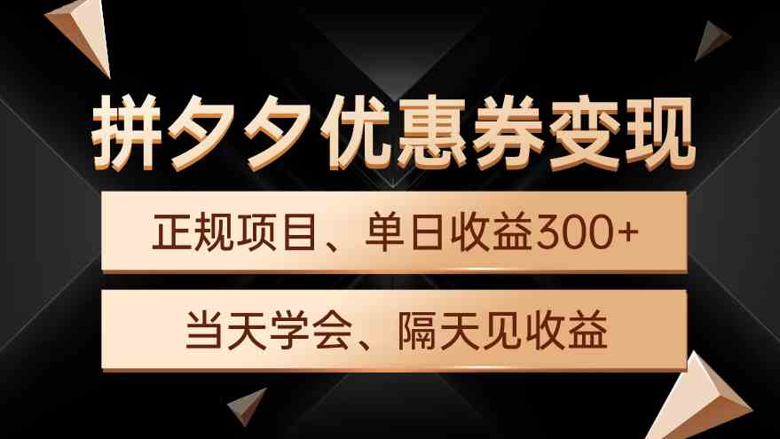 （9749期）拼夕夕优惠券变现，单日收益300+，手机电脑都可操作-桐创网