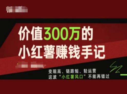 价值300万的小红书赚钱手记，变现高、链路短、轻运营，这波“小红薯风口”不能再错过-桐创网