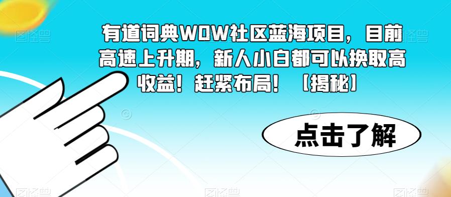 有道词典WOW社区蓝海项目，目前高速上升期，新人小白都可以换取高收益！赶紧布局！【揭秘】-桐创网