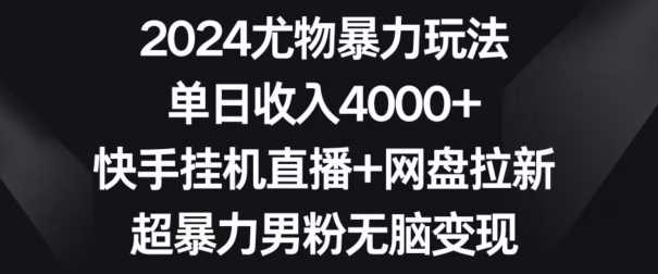 2024尤物暴力玩法，单日收入4000+，快手挂机直播+网盘拉新，超暴力男粉无脑变现【揭秘】-桐创网