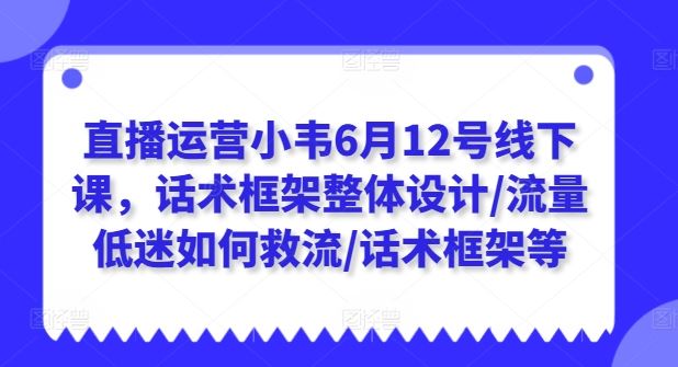 直播运营小韦6月12号线下课，话术框架整体设计/流量低迷如何救流/话术框架等-桐创网