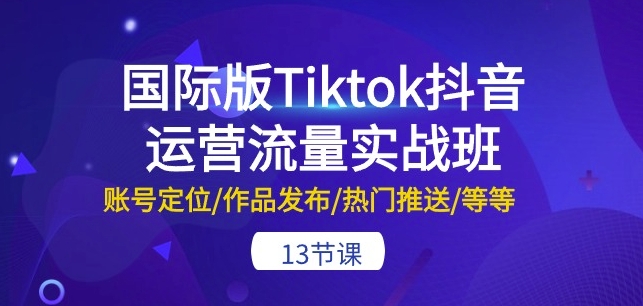 国际版Tiktok抖音运营流量实战班：账号定位/作品发布/热门推送/等等-13节-桐创网