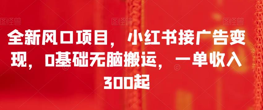 全新风口项目，小红书接广告变现，0基础无脑搬运，一单收入300起-桐创网