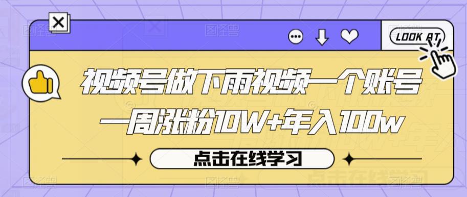 视频号做下雨视频一个账号一周涨粉10W+年入100w【揭秘】-桐创网