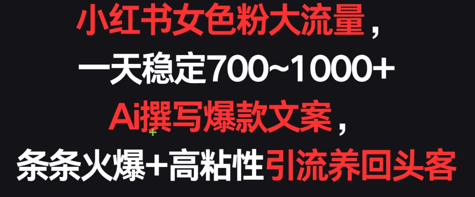 小红书女色粉大流量，一天稳定700~1000+  Ai撰写爆款文案，条条火爆+高粘性引流养回头客-桐创网