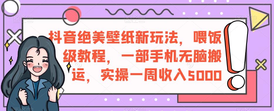 抖音绝美壁纸新玩法，喂饭级教程，一部手机无脑搬运，实操一周收入5000【揭秘】-桐创网