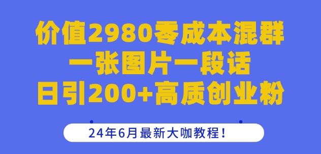 价值2980零成本混群一张图片一段话日引200+高质创业粉，24年6月最新大咖教程【揭秘】-桐创网