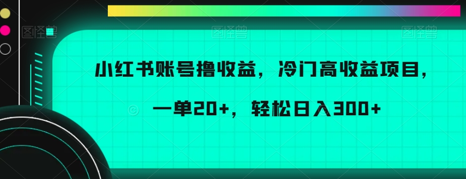 小红书账号撸收益，冷门高收益项目，一单20+，轻松日入300+-桐创网