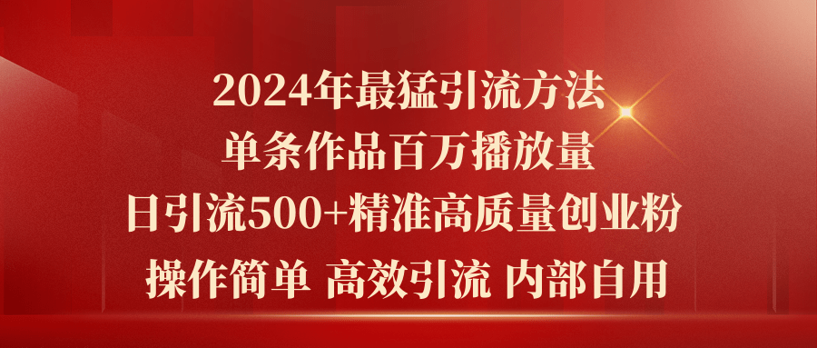 （10920期）2024年最猛暴力引流方法，单条作品百万播放 单日引流500+高质量精准创业粉-桐创网