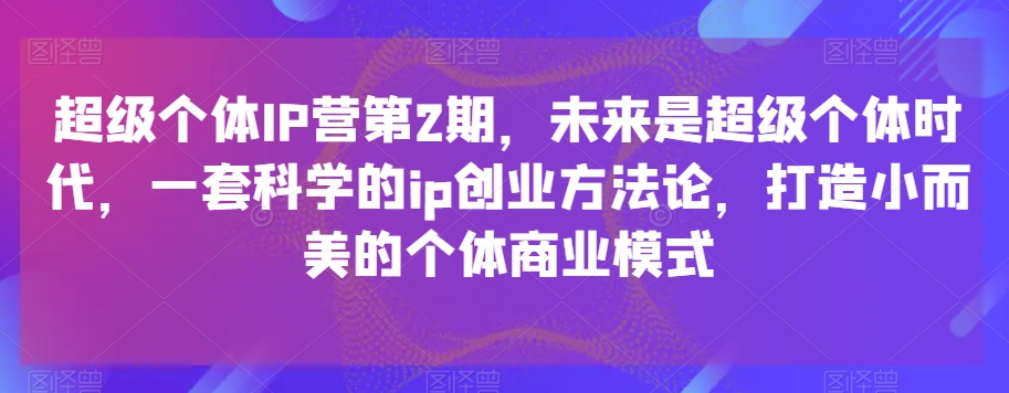 超级个体IP营第2期，未来是超级个体时代，一套科学的ip创业方法论，打造小而美的个体商业模式-桐创网