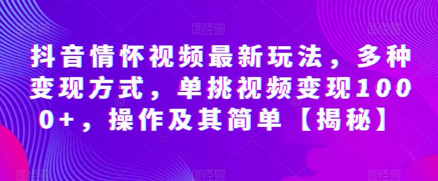 抖音情怀视频最新玩法，多种变现方式，单挑视频变现1000+，操作及其简单【揭秘】-桐创网