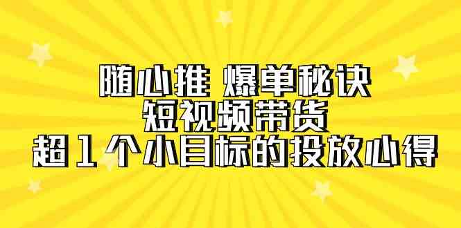 随心推爆单秘诀，短视频带货-超1个小目标的投放心得（7节视频课）-桐创网