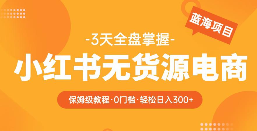 2023【阿本小红书无货源电商训练营】保姆级教程，从0到1，3天全盘掌握，轻松日入300+-桐创网