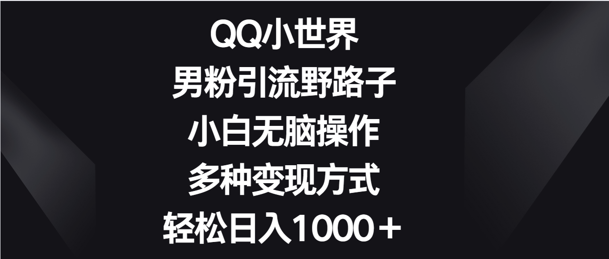 QQ小世界男粉引流野路子，小白无脑操作，多种变现方式轻松日入1000＋-桐创网