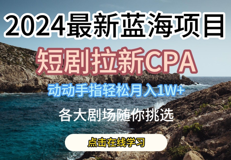 2024最新蓝海项日，短剧拉新CPA，动动手指轻松月入1W，全各大剧场随你挑选-桐创网