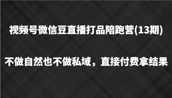 视频号微信豆直播打品陪跑(13期)，不做不自然流不做私域，直接付费拿结果-桐创网