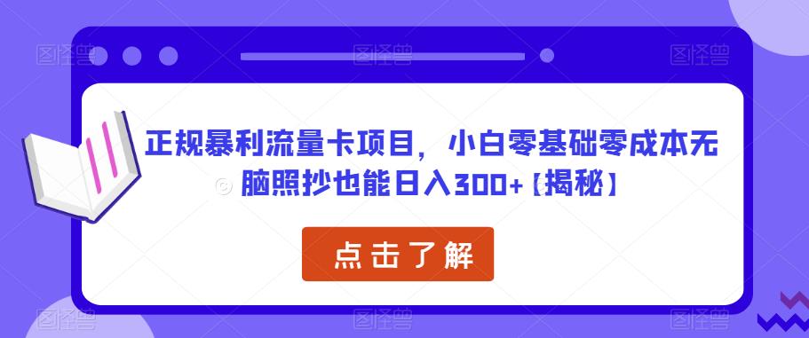 正规暴利流量卡项目，小白零基础零成本无脑照抄也能日入300+【揭秘】-桐创网