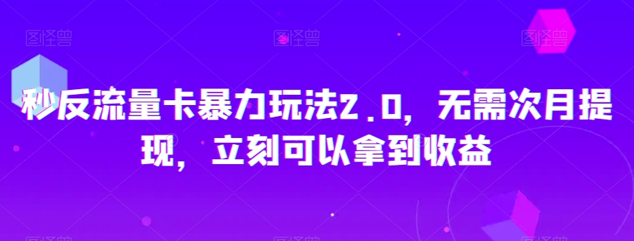 秒反流量卡暴力玩法2.0，无需次月提现，立刻可以拿到收益【揭秘】-桐创网