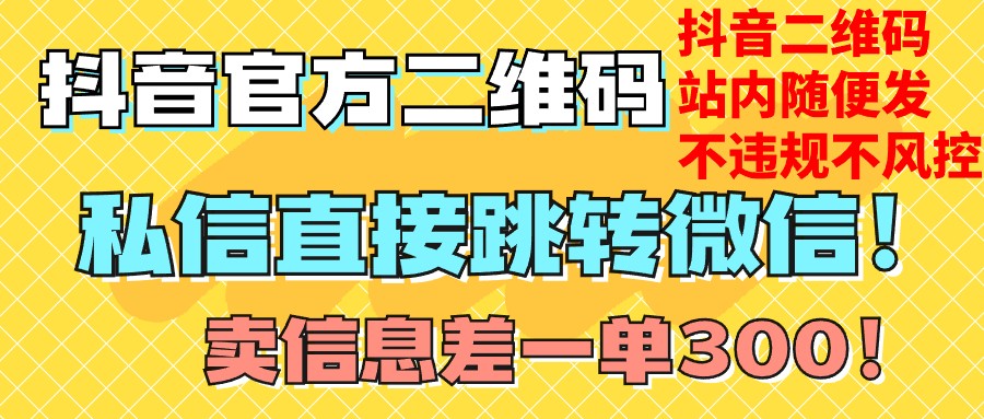 价值3000的技术！抖音二维码直跳微信！站内无限发不违规！-桐创网