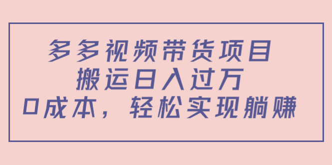 多多视频带货项目，搬运日入过万，0成本，轻松实现躺赚（教程+软件）-桐创网