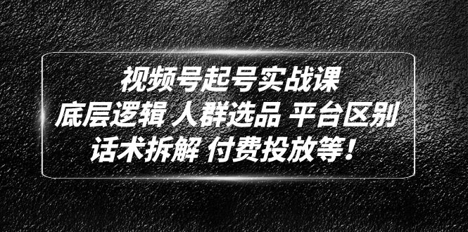 （4927期）视频号起号实战课：底层逻辑 人群选品 平台区别 话术拆解 付费投放等！-桐创网