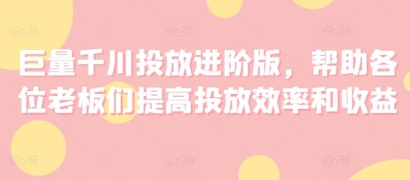 巨量千川投放进阶版，帮助各位老板们提高投放效率和收益-桐创网