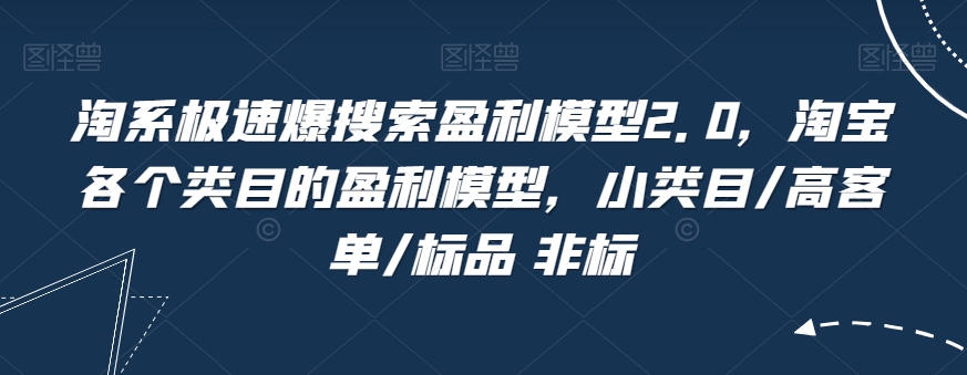 淘系极速爆搜索盈利模型2.0，淘宝各个类目的盈利模型，小类目/高客单/标品 非标-桐创网