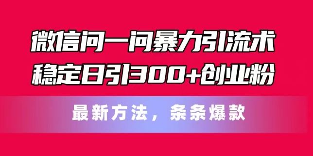 微信问一问暴力引流术，稳定日引300+创业粉，最新方法，条条爆款【揭秘】-桐创网