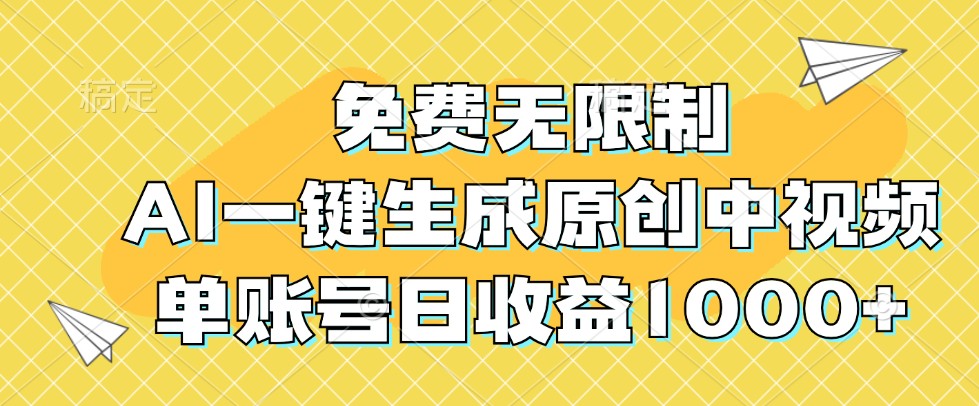 免费无限制，AI一键生成原创中视频，单账号日收益1000+-桐创网