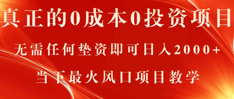 （11387期）真正的0成本0投资项目，无需任何垫资即可日入2000+，当下最火风口项目教学-桐创网