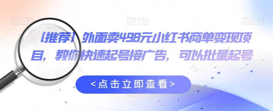 外面卖498元小红书商单变现项目，教你快速起号接广告，可以批量起号-桐创网