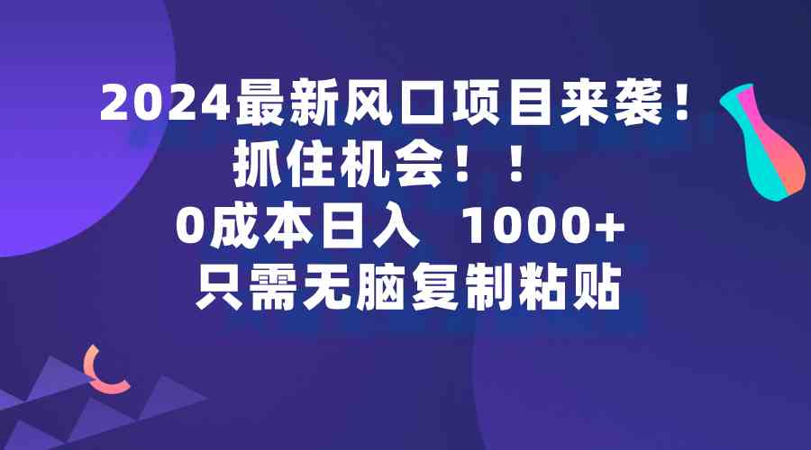 （9899期）2024最新风口项目来袭，抓住机会，0成本一部手机日入1000+，只需无脑复…-桐创网