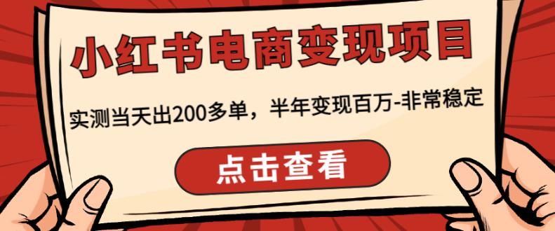 顽石·小红‬书电商变现项目，实测当天出200多单，半年变现百万，非常稳定-桐创网