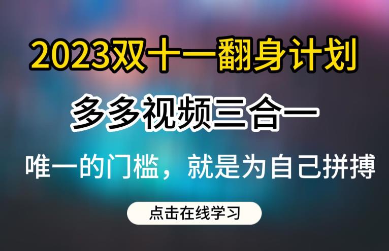 2023双十一翻身计划，多多视频带货三合一玩法教程【揭秘】-桐创网