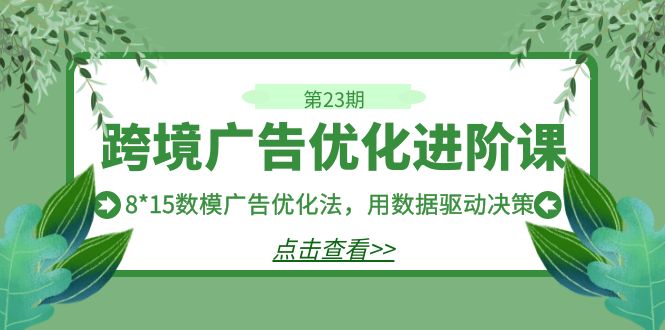 （7131期）跨境广告·优化进阶课·第23期，8*15数模广告优化法，用数据驱动决策-桐创网