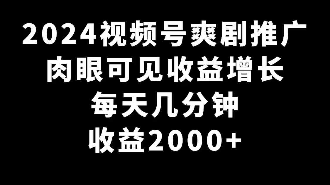 （9028期）2024视频号爽剧推广，肉眼可见的收益增长，每天几分钟收益2000+-桐创网