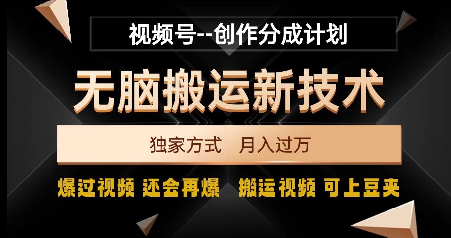 视频号无脑搬运新技术，破原创壕流量，独家方式，爆过视频，还会再爆【揭秘】-桐创网