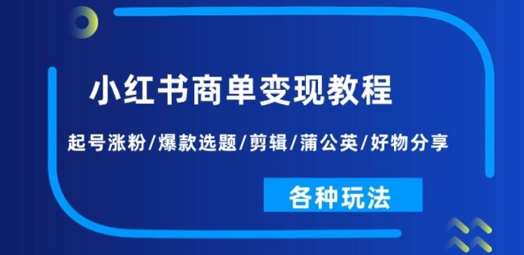 小红书商单变现教程：起号涨粉/爆款选题/剪辑/蒲公英/好物分享/各种玩法-桐创网