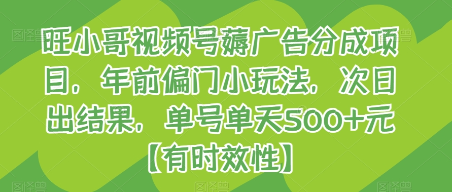 旺小哥视频号薅广告分成项目，年前偏门小玩法，次日出结果，单号单天500+元【有时效性】-桐创网