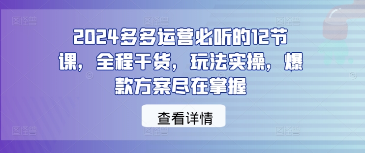 2024多多运营必听的12节课，全程干货，玩法实操，爆款方案尽在掌握-桐创网