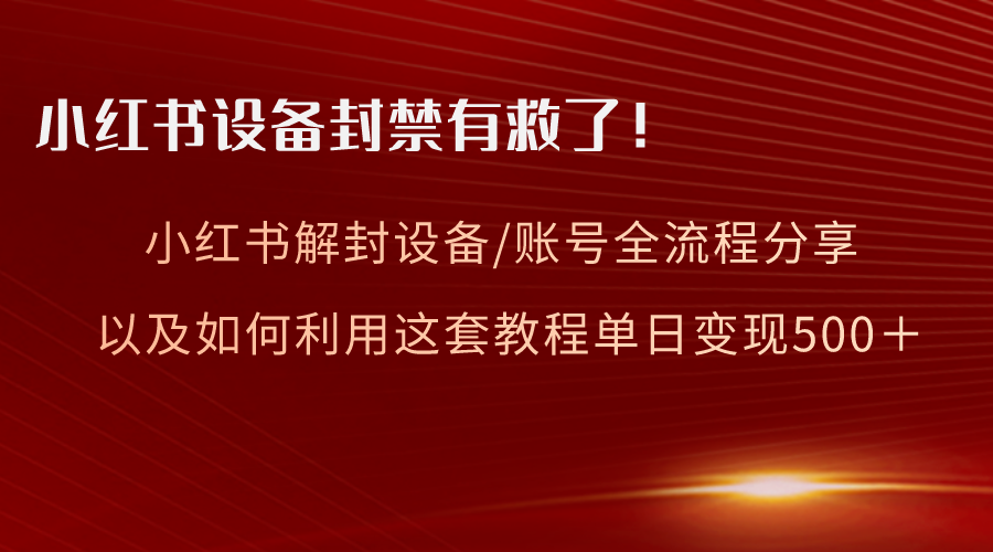 （8441期）小红书设备及账号解封全流程分享，亲测有效，以及如何利用教程变现-桐创网