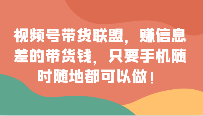 视频号带货联盟，赚信息差的带货钱，只需手机随时随地都可以做！-桐创网