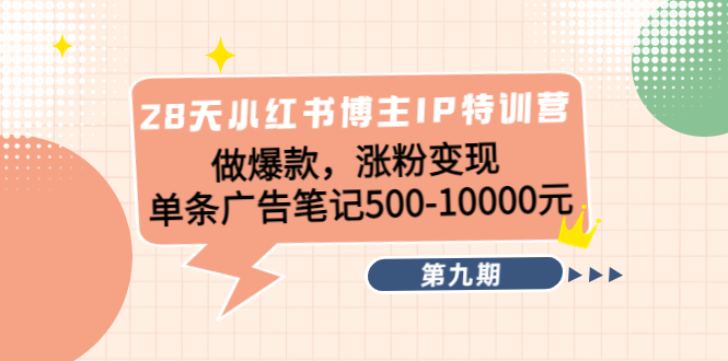 28天小红书博主IP特训营《第9期》做爆款，涨粉变现 单条广告笔记500-10000-桐创网