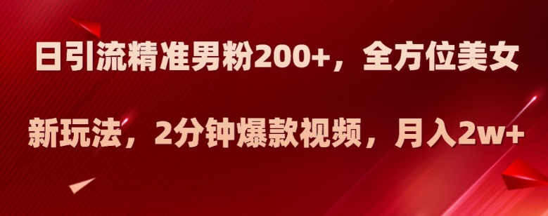 日引流精准男粉200+，全方位美女新玩法，2分钟爆款视频，月入2w+【揭秘】-桐创网